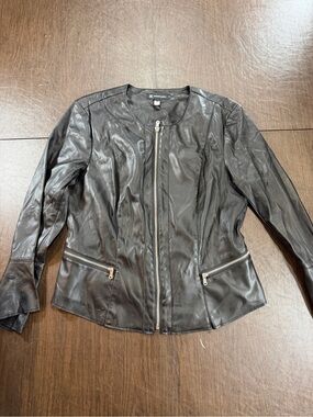 INC Black Women's Zip-Front Faux Leather Jacket Sz L